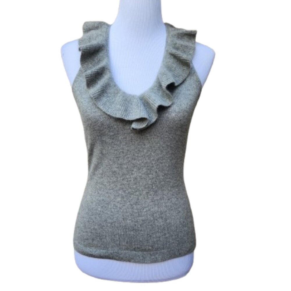 Ann Taylor Gray Cashmere Knit Blouse Scoop Ruffle Neck Sleeveless 145892 Solid